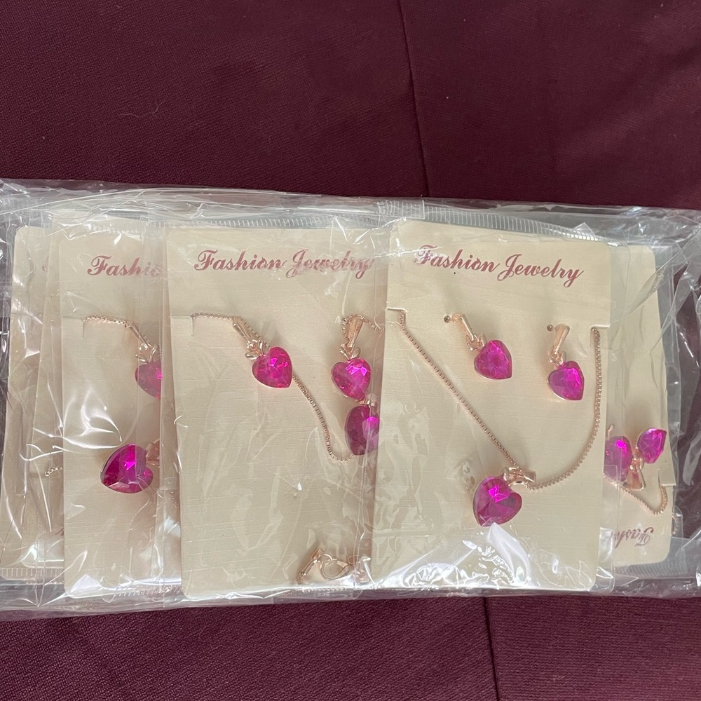 10 pack Pink Heart Jewelry Set